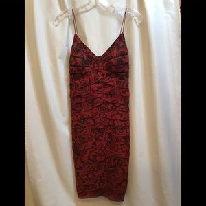 ♥️Chetta B Red/Black Rose Print Silk Dress Size 4 #2153